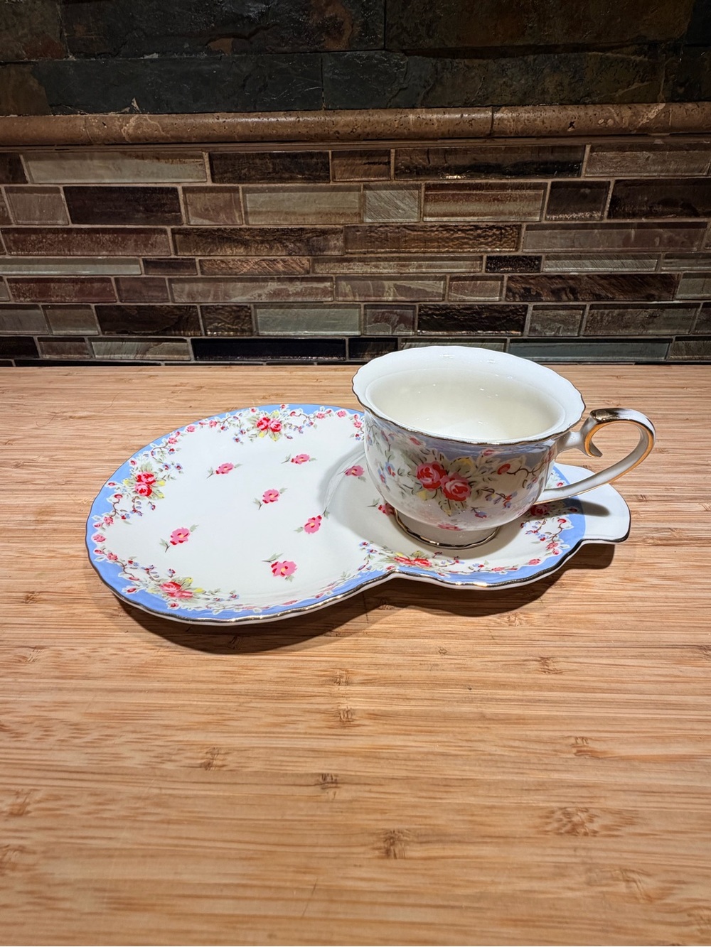 Floral Bone China Tea Cup and Saucer Set - White with Pink Roses